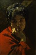 Domenico Morelli Ritratto di donna in rosso oil painting artist